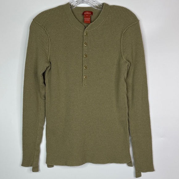 Sundance Merino Wool Cashmere Henley Sweater Green Size Medium - Picture 1 of 10